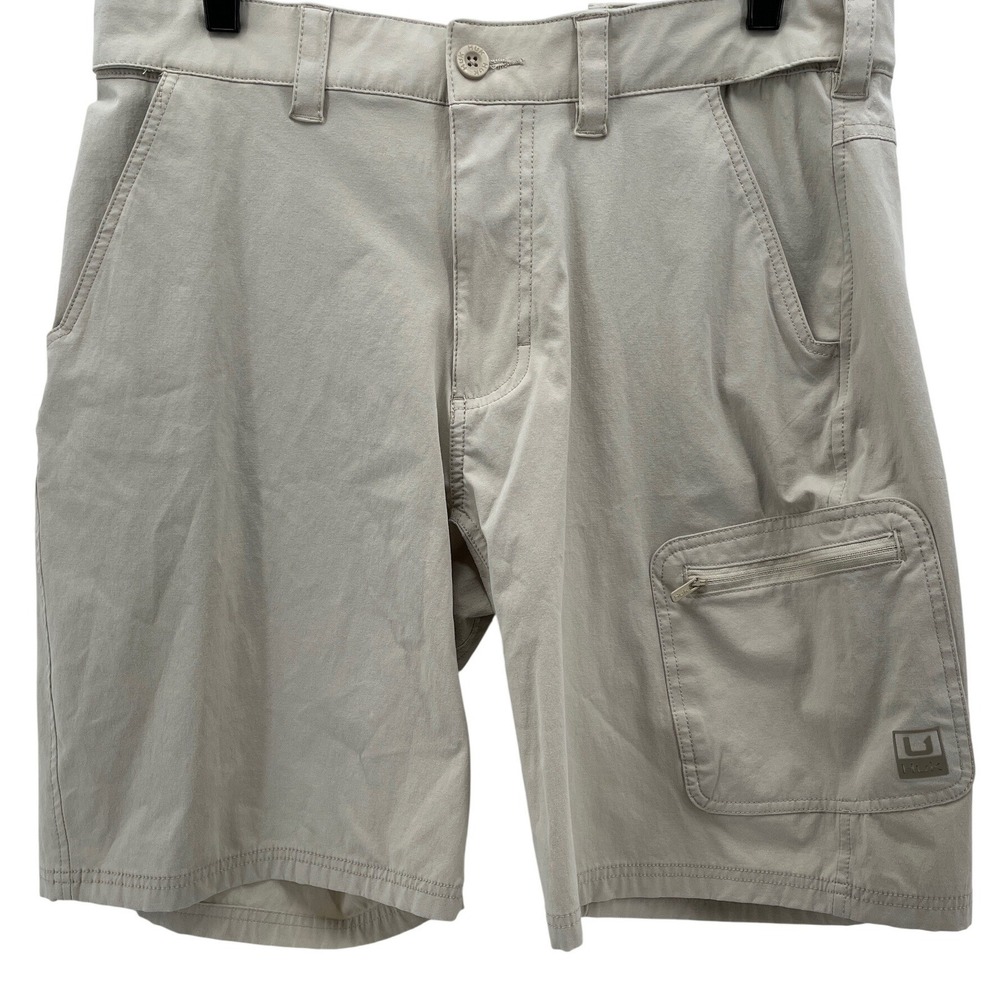Huk Performance Fishing Shorts Mens Large Khaki Tan Stretch Cargo Utility